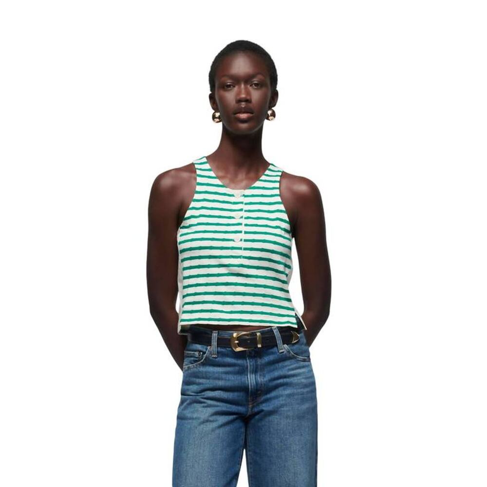 Nation Ltd Bree Contrast Inset Tank Top in Verdant Green Stripe XS